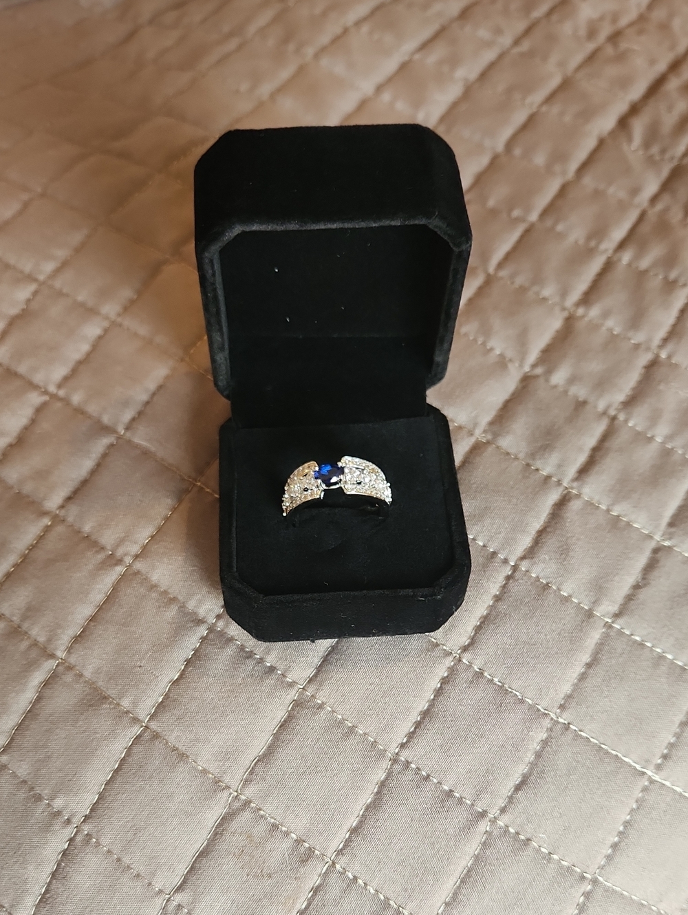 Size 7. Silver Ring With CZ And Blue Stones. Never Worn.